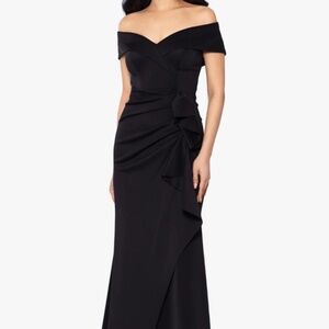 Xscape Scuba Off-The-Shoulder Gown